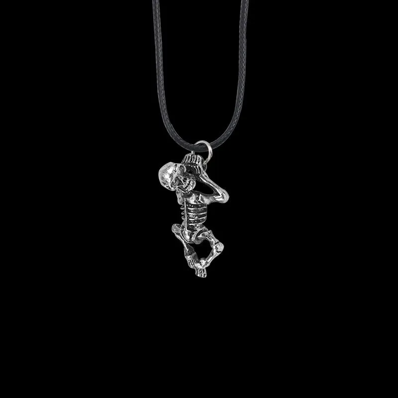 Vintage Skull Boy Pendant Necklace with Leather Rope