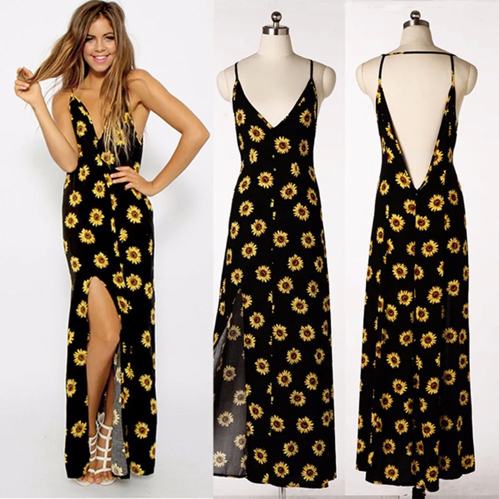 Women Sunflower beach dress dresses women dress style vestido plus size women clothing