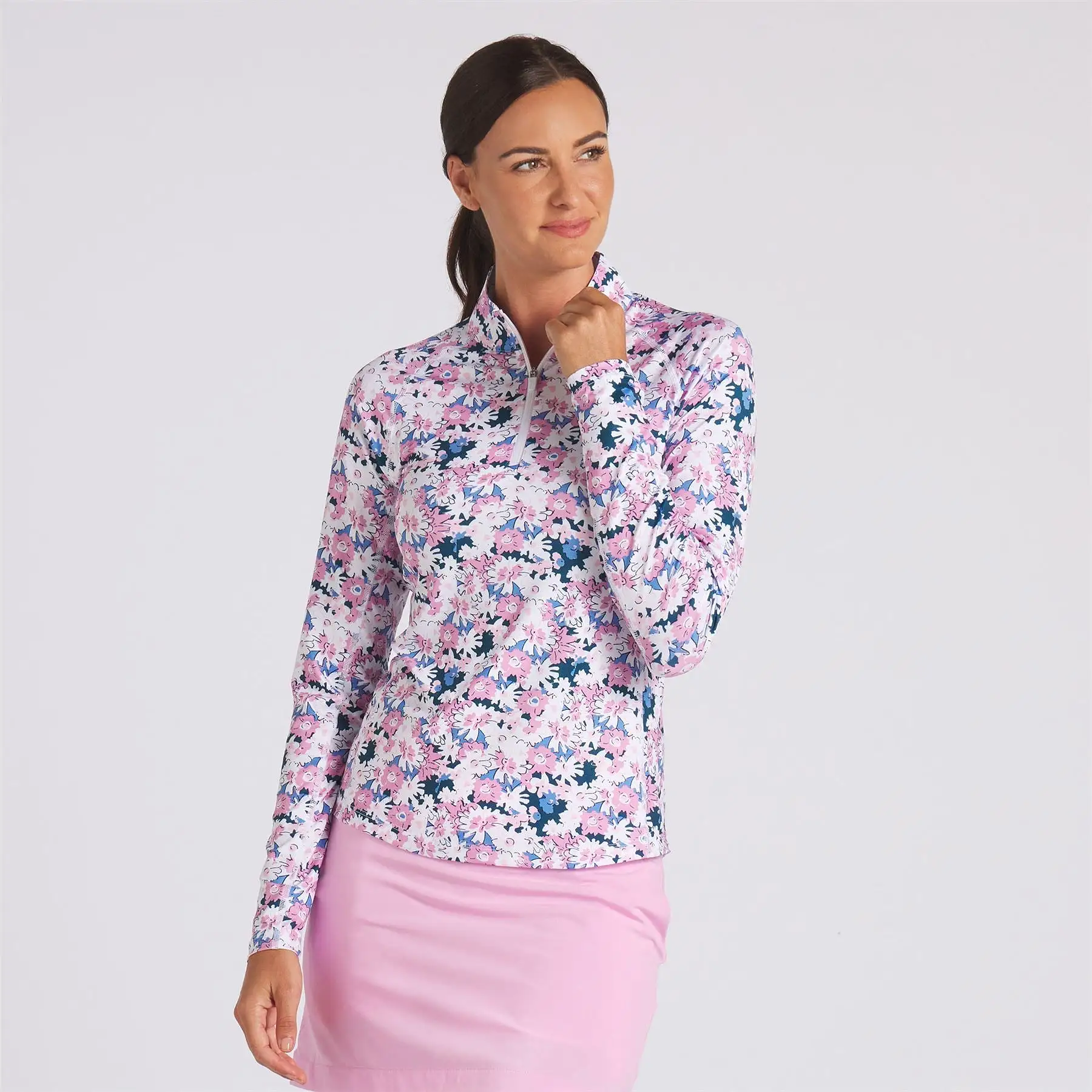 Womens You-V Bloom Quarter Zip Mid Layer Pink/White - SS24