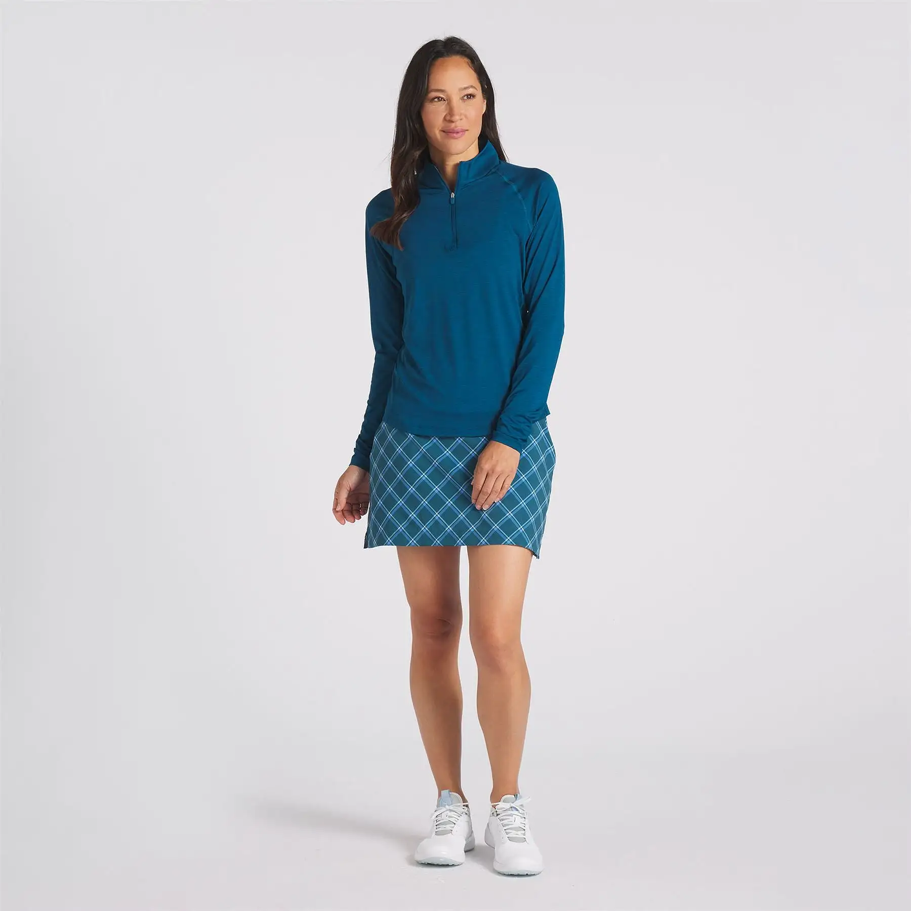 Womens You-V Solid Quarter Zip Mid Layer Blue - SS24