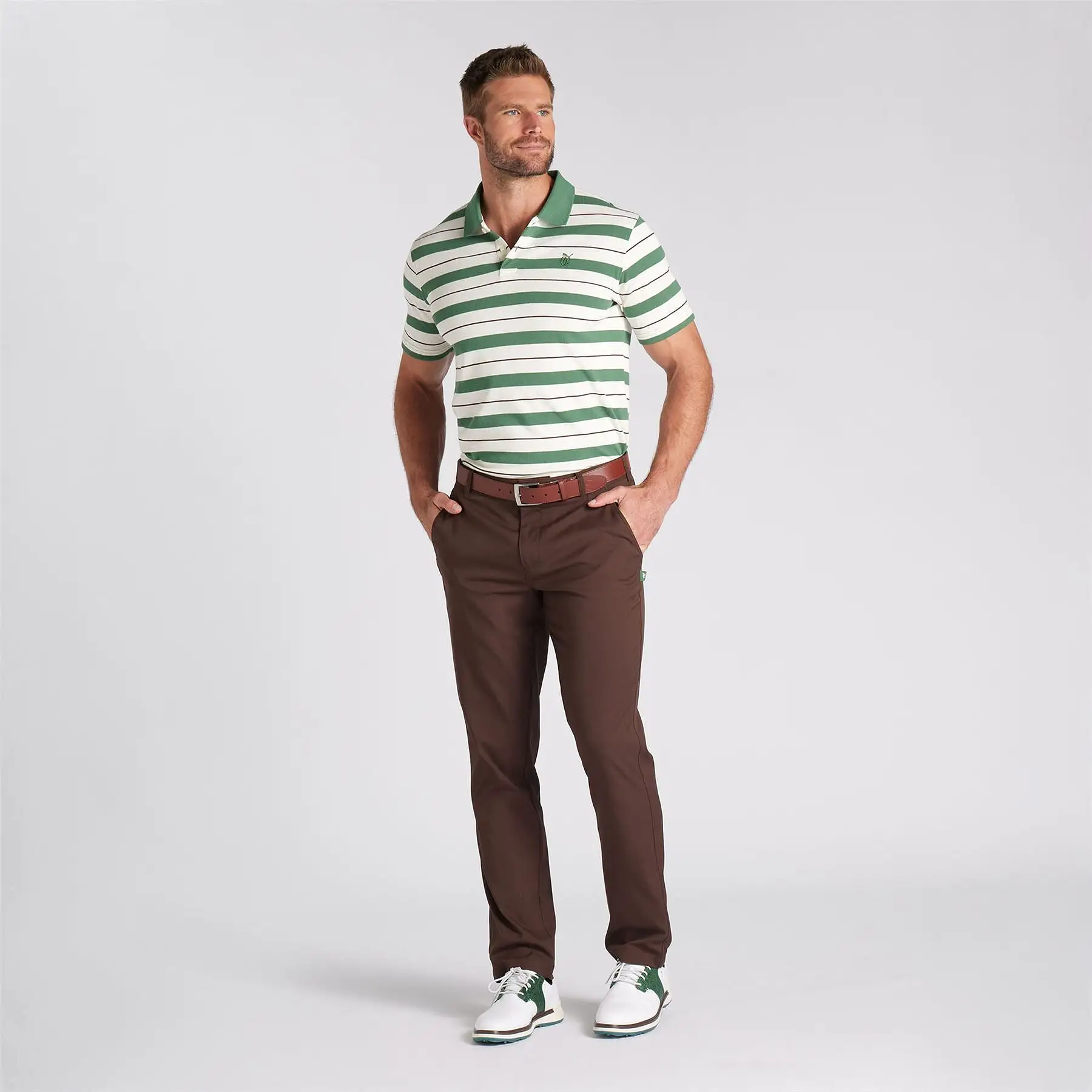 x QGC Sunday Stripe Polo White/Green - SS24