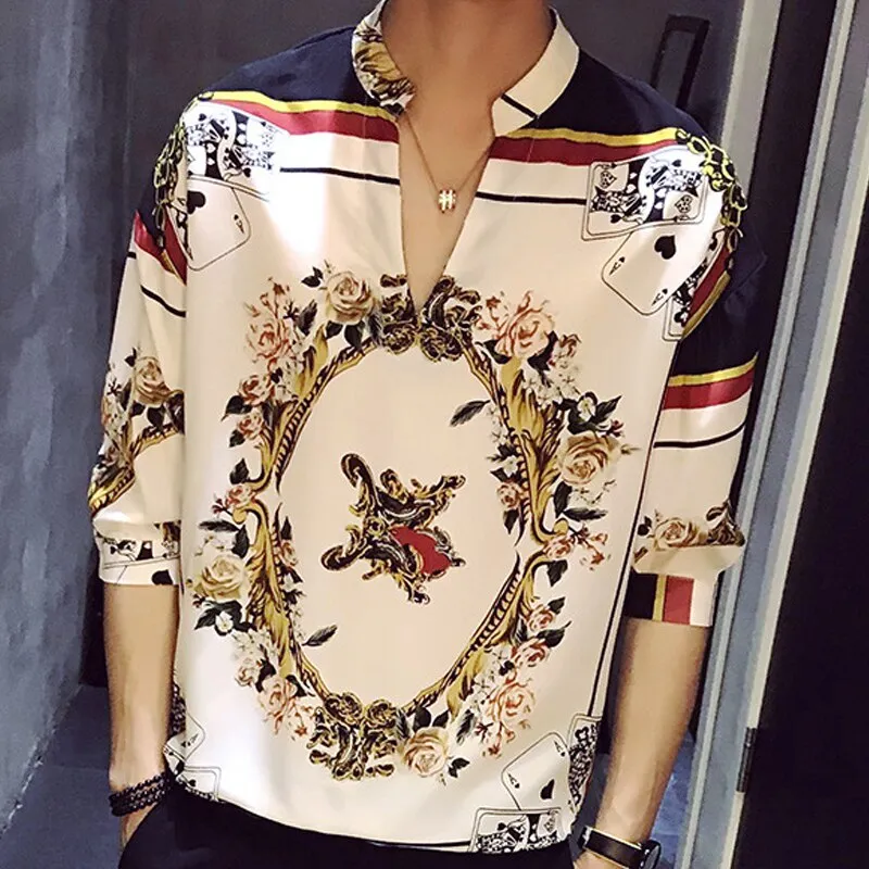 Xituodai 2022 New Arrival Hot Sale Top Fashion Brand Clothing V-neck Men Shirt Summer Loose Medium Printing Collar Cotton Casual