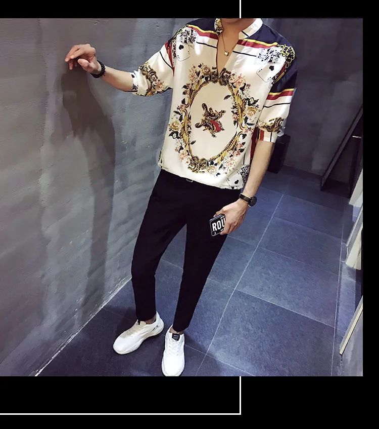 Xituodai 2022 New Arrival Hot Sale Top Fashion Brand Clothing V-neck Men Shirt Summer Loose Medium Printing Collar Cotton Casual