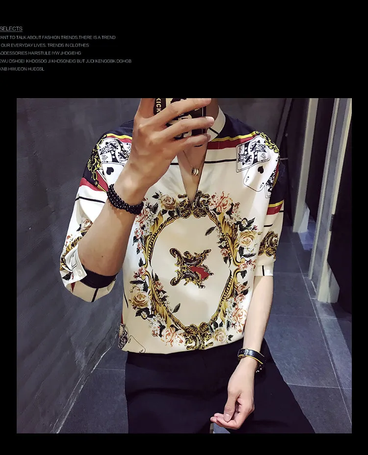 Xituodai 2022 New Arrival Hot Sale Top Fashion Brand Clothing V-neck Men Shirt Summer Loose Medium Printing Collar Cotton Casual