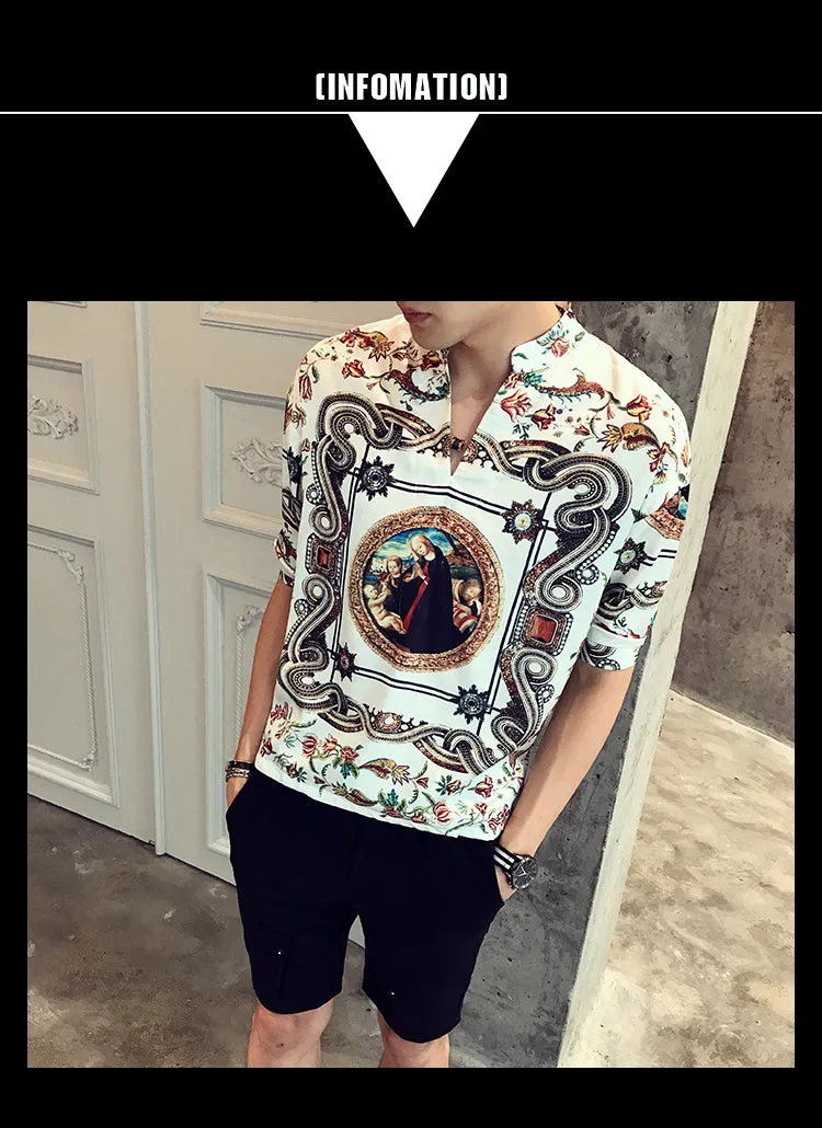 Xituodai 2022 New Arrival Hot Sale Top Fashion Brand Clothing V-neck Men Shirt Summer Loose Medium Printing Collar Cotton Casual