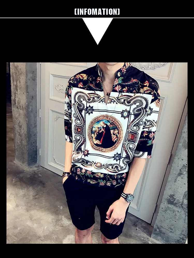 Xituodai 2022 New Arrival Hot Sale Top Fashion Brand Clothing V-neck Men Shirt Summer Loose Medium Printing Collar Cotton Casual