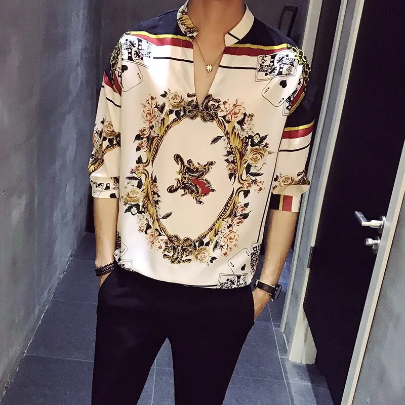 Xituodai 2022 New Arrival Hot Sale Top Fashion Brand Clothing V-neck Men Shirt Summer Loose Medium Printing Collar Cotton Casual