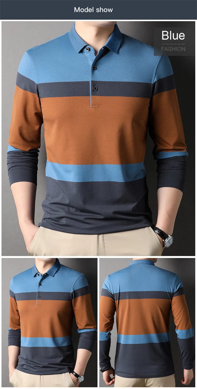 Xituodai 2022 New Polo Shirt for Men Long Sleeve Striped Autumn Multi-color Fashion Clothing Casual Male Korean Style Polo T Shi