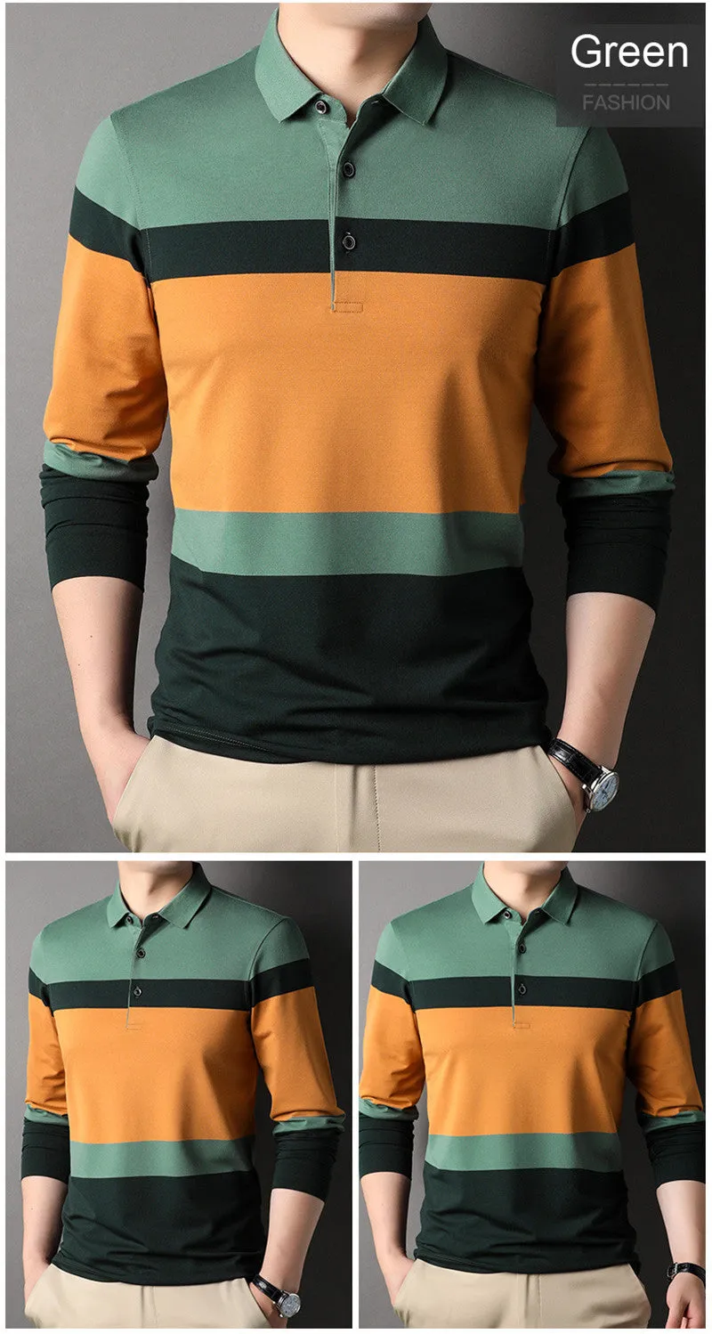 Xituodai 2022 New Polo Shirt for Men Long Sleeve Striped Autumn Multi-color Fashion Clothing Casual Male Korean Style Polo T Shi