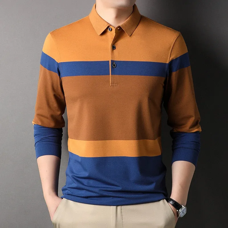 Xituodai 2022 New Polo Shirt for Men Long Sleeve Striped Autumn Multi-color Fashion Clothing Casual Male Korean Style Polo T Shi