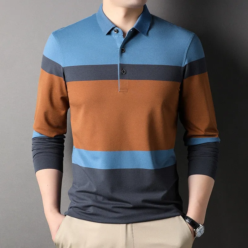 Xituodai 2022 New Polo Shirt for Men Long Sleeve Striped Autumn Multi-color Fashion Clothing Casual Male Korean Style Polo T Shi