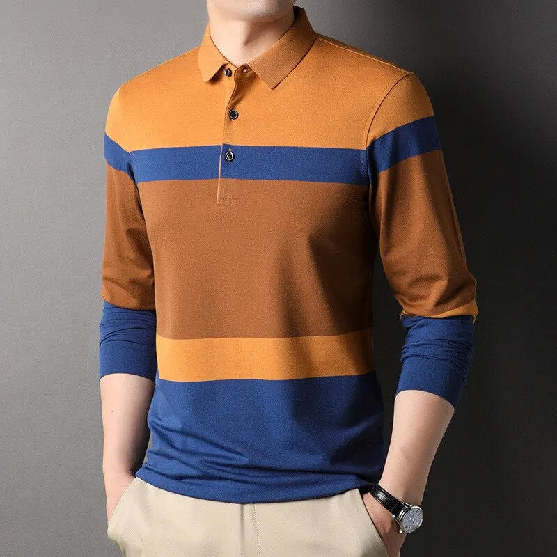 Xituodai 2022 New Polo Shirt for Men Long Sleeve Striped Autumn Multi-color Fashion Clothing Casual Male Korean Style Polo T Shi