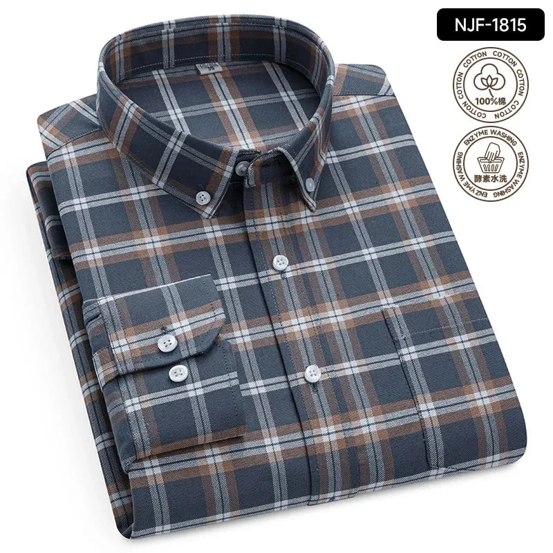 Xituodai 2024 Men Casual 100% Cotton Thick Oxford Long Sleeve Plaid Shirt for Man  White Checkered Male Clothing