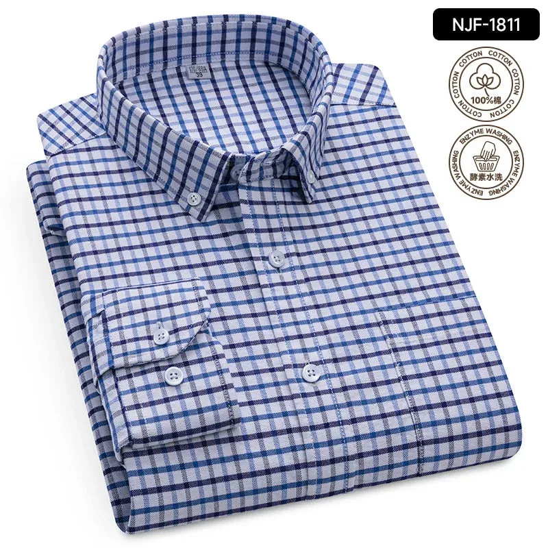 Xituodai 2024 Men Casual 100% Cotton Thick Oxford Long Sleeve Plaid Shirt for Man  White Checkered Male Clothing