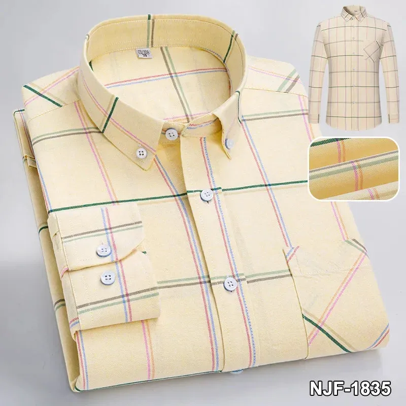 Xituodai 2024 Men Casual 100% Cotton Thick Oxford Long Sleeve Plaid Shirt for Man  White Checkered Male Clothing