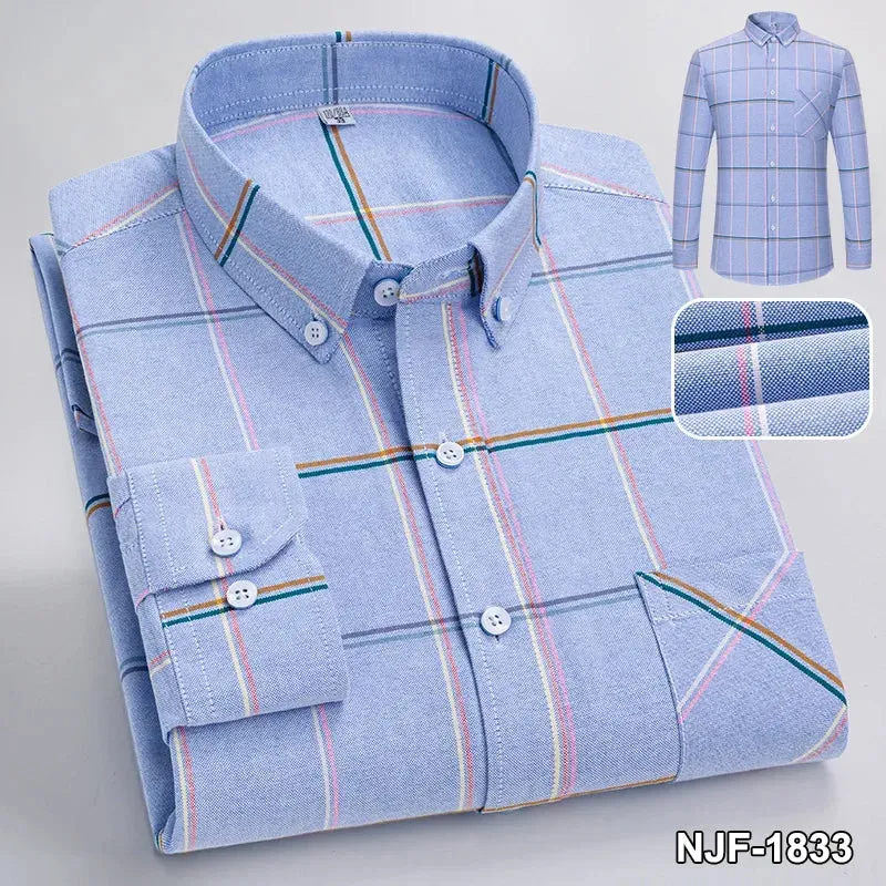 Xituodai 2024 Men Casual 100% Cotton Thick Oxford Long Sleeve Plaid Shirt for Man  White Checkered Male Clothing