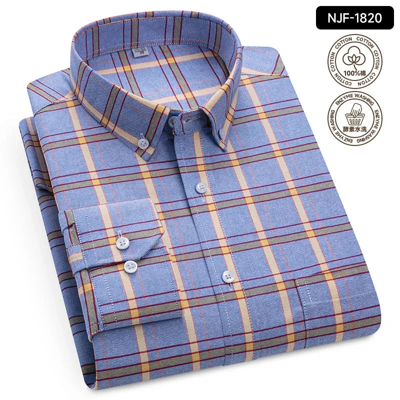 Xituodai 2024 Men Casual 100% Cotton Thick Oxford Long Sleeve Plaid Shirt for Man  White Checkered Male Clothing