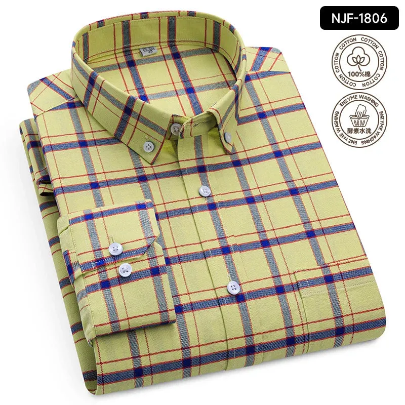 Xituodai 2024 Men Casual 100% Cotton Thick Oxford Long Sleeve Plaid Shirt for Man  White Checkered Male Clothing