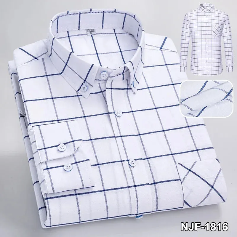 Xituodai 2024 Men Casual 100% Cotton Thick Oxford Long Sleeve Plaid Shirt for Man  White Checkered Male Clothing