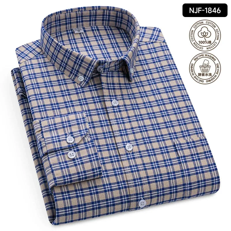 Xituodai 2024 Men Casual 100% Cotton Thick Oxford Long Sleeve Plaid Shirt for Man  White Checkered Male Clothing