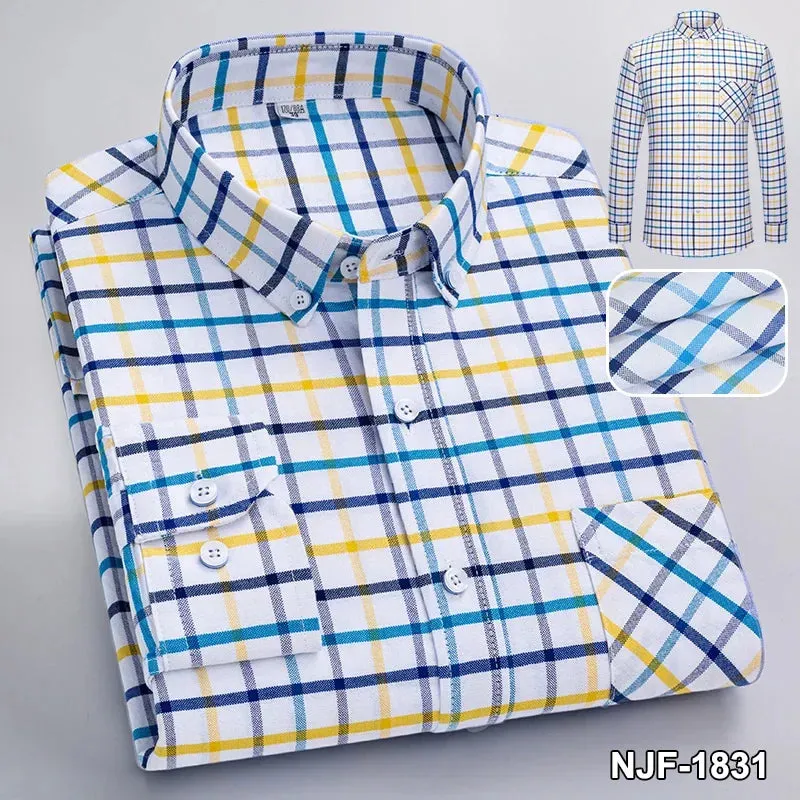 Xituodai 2024 Men Casual 100% Cotton Thick Oxford Long Sleeve Plaid Shirt for Man  White Checkered Male Clothing