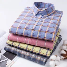 Xituodai 2024 Men Casual 100% Cotton Thick Oxford Long Sleeve Plaid Shirt for Man  White Checkered Male Clothing