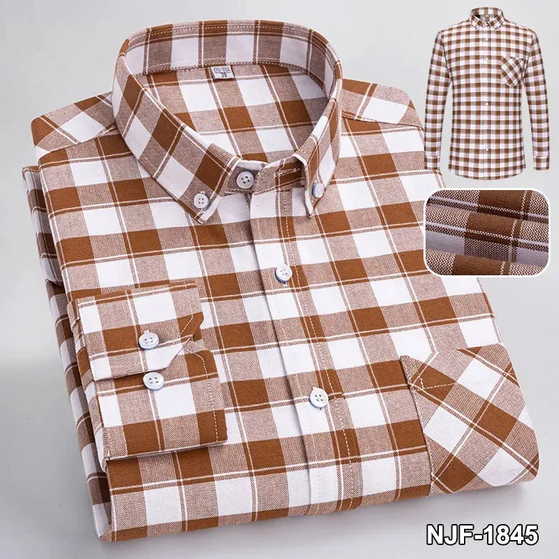 Xituodai 2024 Men Casual 100% Cotton Thick Oxford Long Sleeve Plaid Shirt for Man  White Checkered Male Clothing