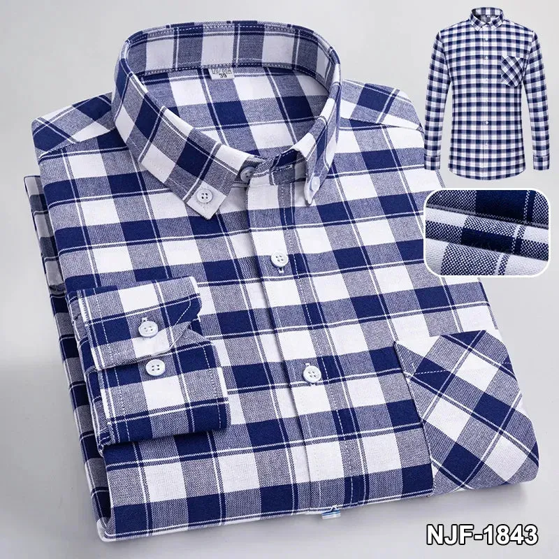 Xituodai 2024 Men Casual 100% Cotton Thick Oxford Long Sleeve Plaid Shirt for Man  White Checkered Male Clothing