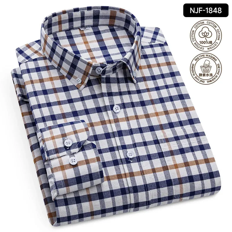 Xituodai 2024 Men Casual 100% Cotton Thick Oxford Long Sleeve Plaid Shirt for Man  White Checkered Male Clothing