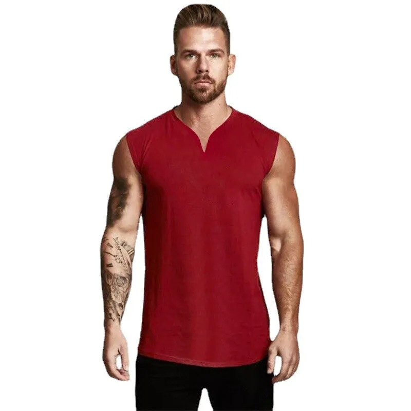 Xituodai Brand Plain V-Neck Bodybuilding Stringer Singlets Gym Tank Top Men Fitness Clothing Fashion Cotton Sleeveless Shirt Wor