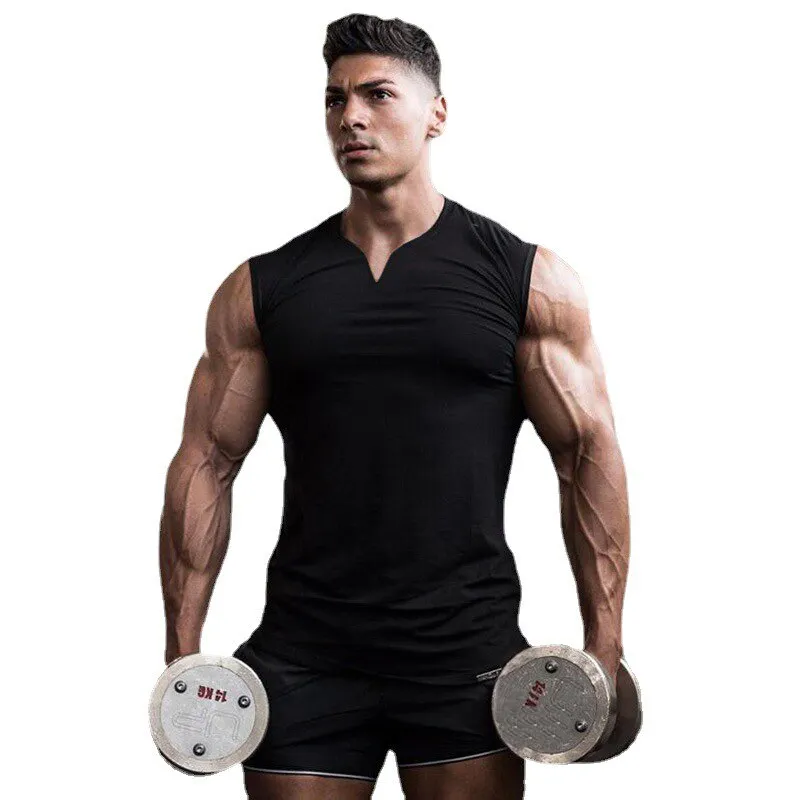 Xituodai Brand Plain V-Neck Bodybuilding Stringer Singlets Gym Tank Top Men Fitness Clothing Fashion Cotton Sleeveless Shirt Wor