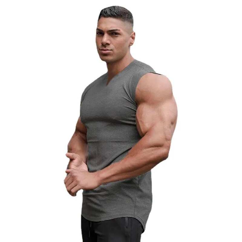 Xituodai Brand Plain V-Neck Bodybuilding Stringer Singlets Gym Tank Top Men Fitness Clothing Fashion Cotton Sleeveless Shirt Wor