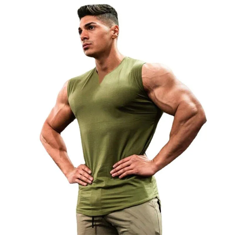 Xituodai Brand Plain V-Neck Bodybuilding Stringer Singlets Gym Tank Top Men Fitness Clothing Fashion Cotton Sleeveless Shirt Wor