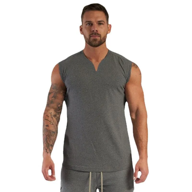 Xituodai Brand Plain V-Neck Bodybuilding Stringer Singlets Gym Tank Top Men Fitness Clothing Fashion Cotton Sleeveless Shirt Wor