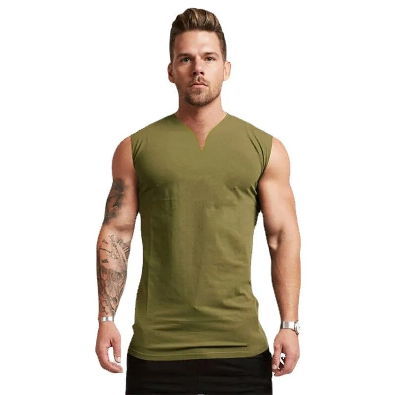 Xituodai Brand Plain V-Neck Bodybuilding Stringer Singlets Gym Tank Top Men Fitness Clothing Fashion Cotton Sleeveless Shirt Wor