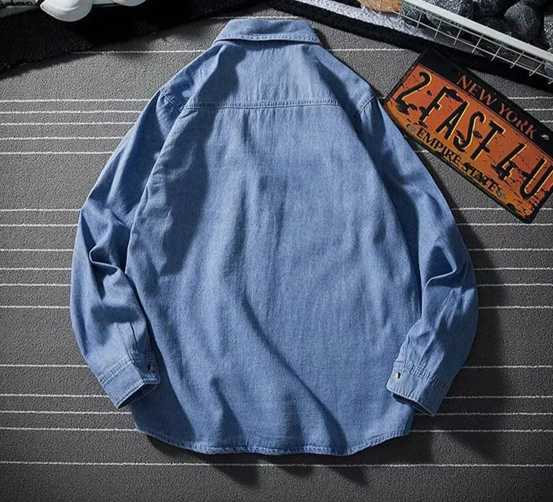 Xituodai New Arrival Hot Sale Brand Clothing Print Denim Casual Shirts Full Turn-down Collar Open Stitch Men Chemise Homme