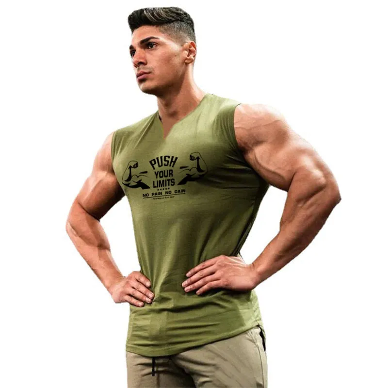 Xituodai New Men V-neck Sports Tank Top Cotton Summer Muscle Vest Gym Clothing Bodybuilding Sleeveless Shirt Workout Fitness Sin