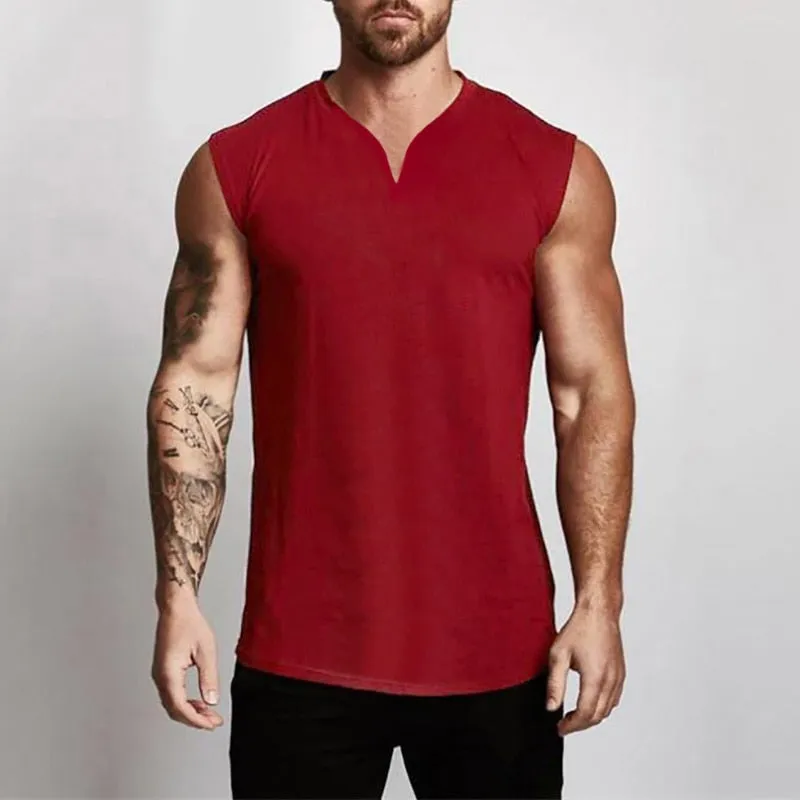 Xituodai Plain Cotton V-neck Fitness Tank Top Men Summer Muscle Vest Gym Clothing Bodybuilding Sleeveless Shirt Workout Sports S